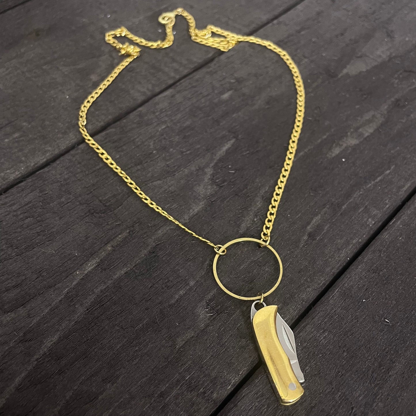 Gold mini pocket knife necklace