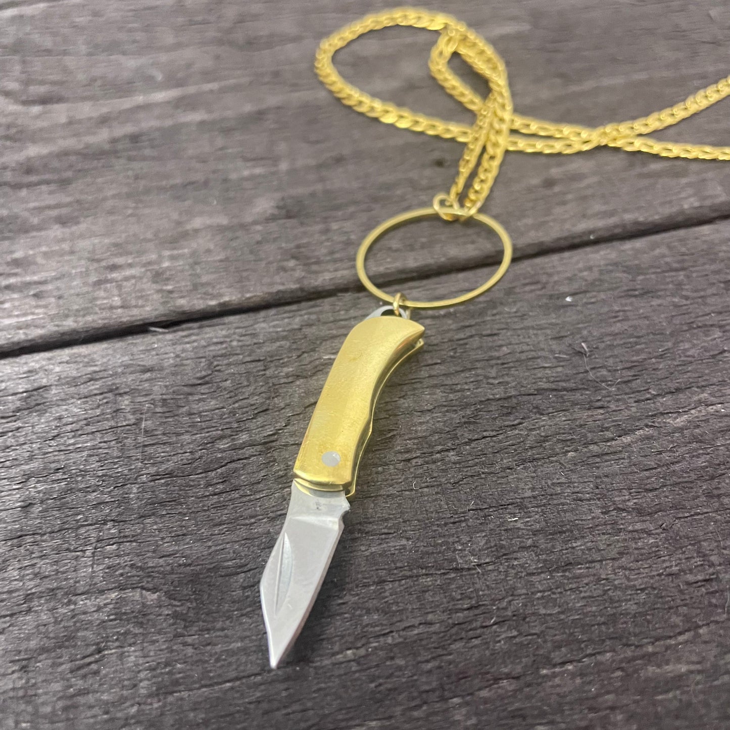 Gold mini pocket knife necklace