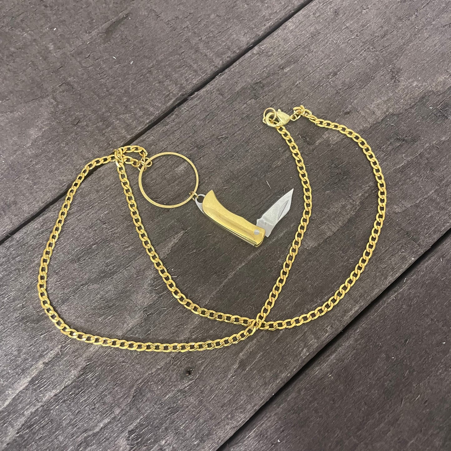 Gold mini pocket knife necklace